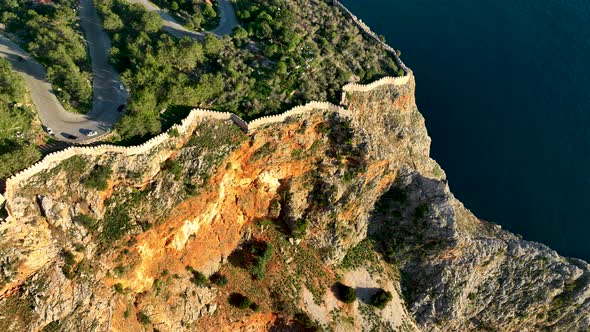 Old Fortress on the Mountain Aerial View 4 K