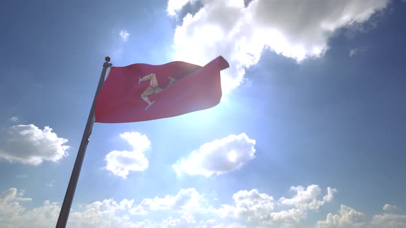 Isle of Man Flag on a Flagpole V4 - 4K