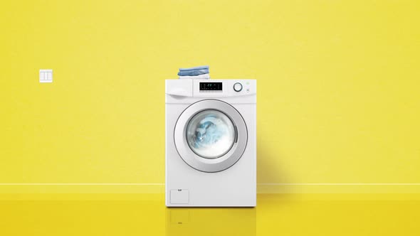 Laundry machine washing clothes loop Yellow Version 