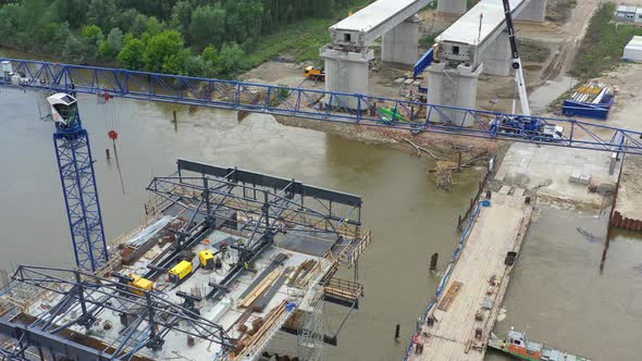 Aerial view shot of bridge construction site