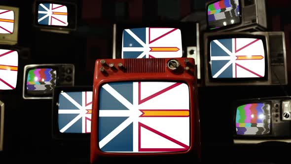 Flag of Newfoundland and Labrador, Canada, and Retro TVs.
