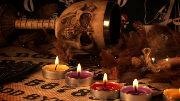 Skull And Candles On Ouija Spirit Board 