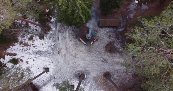 Below the Bird Eye's View of a Camping Fire Burning