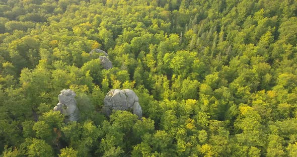 Dovbush Rocks in Carpathian Mountains at Sunrise, Bubnyshche, Ukraine