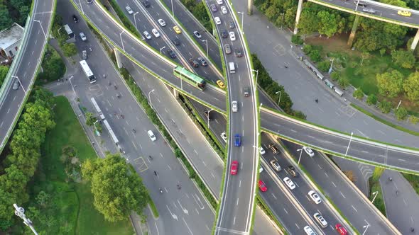 Aerial view of highway and overpass in city