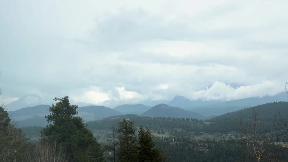 Overcast and low cloud timelapse during the spring viewing the Lost Creek Wilderness and Pike Nation