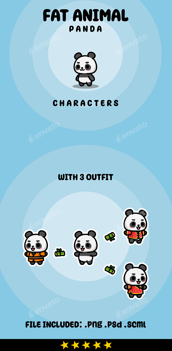 Cute Fat Animal Panda Characters