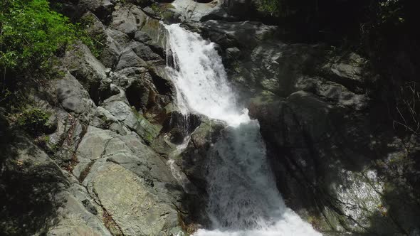 Jima jump waterfalls, Bonao. Dominican Republic. Aerial backward