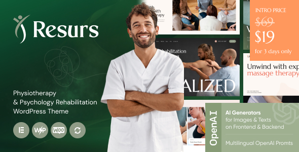 Resurs – Physiotherapy & Psychology Rehabilitation WordPress Theme – 0 Sold!