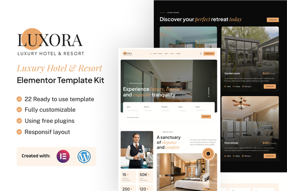 Luxora – Luxury Hotel & Resort Elementor Template Kit – 0 Sold!