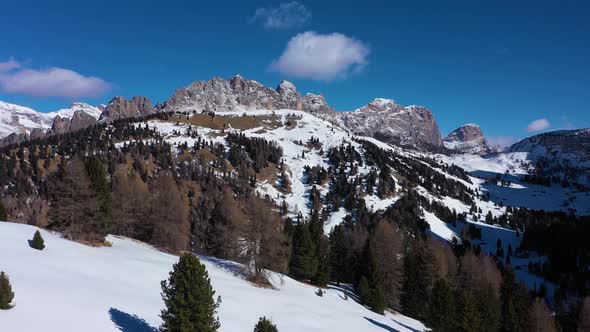 Pizes De Cir Mountain and Gardena Pass in Winter