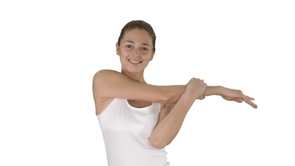 Woman happy smiling woman stretching arms while walking