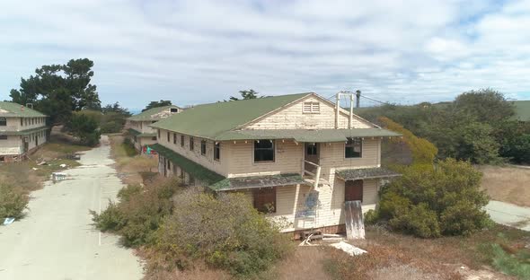 Aerial shot of Abandoned Military Base Barracks, Fort Ord Near Monterrey  California