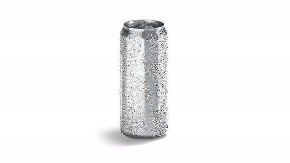 Blank silver 500 ml soda can with drops , looped rotation