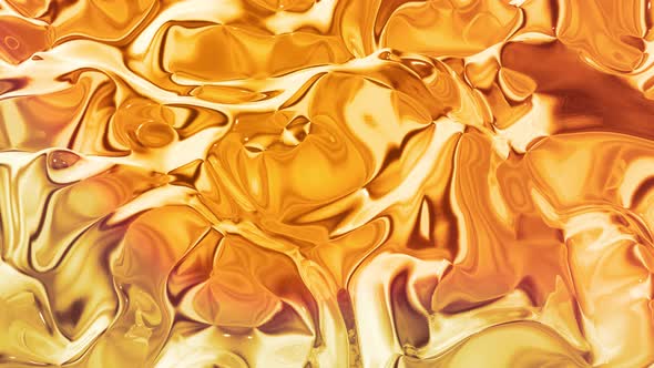 Wavy Sparkling Golden Liquid Pattern on Shiny Glossy Surface