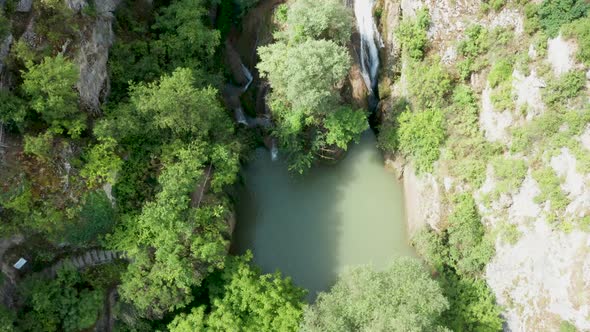 Above Shot of Amazing Waterfall in the Mountains