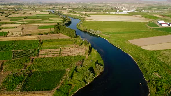 Aerial View River And Field