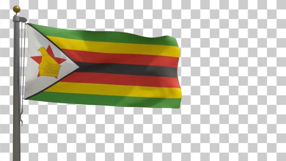 Zimbabwe Flag on Flagpole with Alpha Channel - 4K