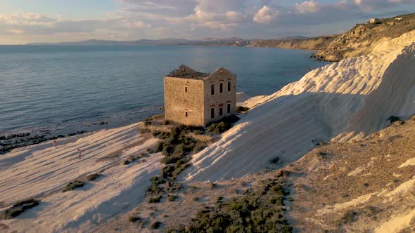 Punta Bianca Sicily Agrigento White Cliffs Coast with Abdonned House in Siclia