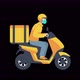 Delivery service footage. Young delivery man in mask riding a Scooter Motorcycle. - VideoHive Item for Sale