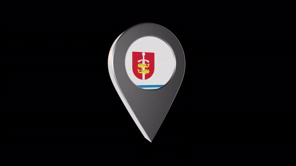 3d Animation Map Navigation Pointer With Flag Of Gdynia (Poland) With Alpha Channel - 4K