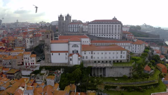 Porto in Portugal, aerial drone cityscape view 4k