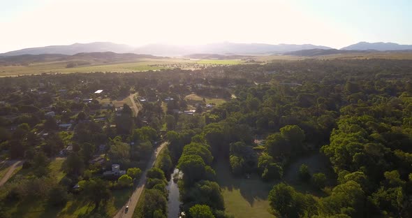 Argentine village in remote countryside, Sierra de la Ventana, aerial view