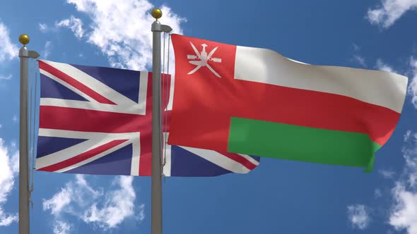 United Kingdom Flag Vs Oman Flag On Flagpole