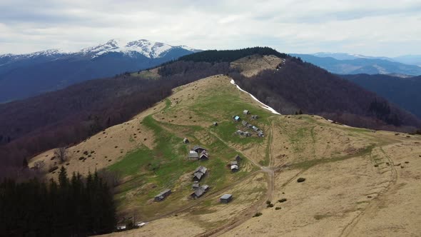 Drone Flight Over Meadow High in Manchul Carpathian Mountains