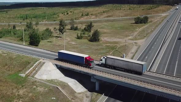 Cargo Delivery Truck is Moving on Highway. Lorry on Transport Interchange