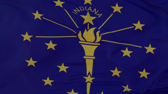 Flag of Indiana State Region of the United States Waving at Wind