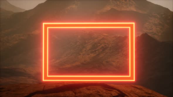 Neon Portal on Mars Planet Surface With Dust Blowing