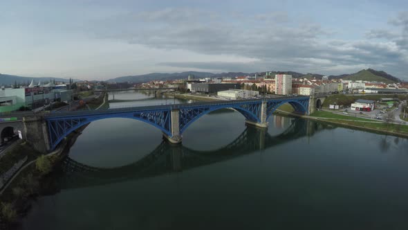 Aerial view of the Blue Bridge, Maribor