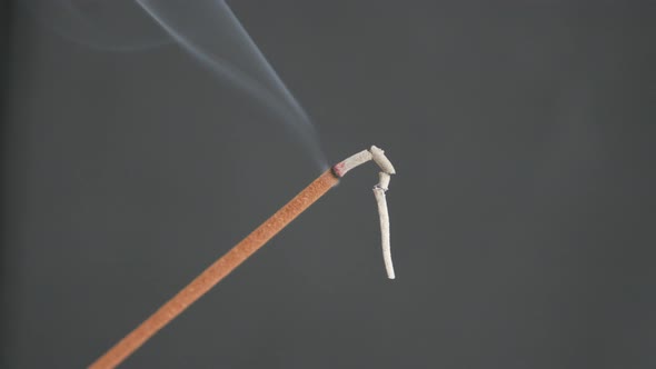 Fragrant smoke spreading from burned incense stick close-up 4K 2160p 30fps UltraHD footage - Aromati