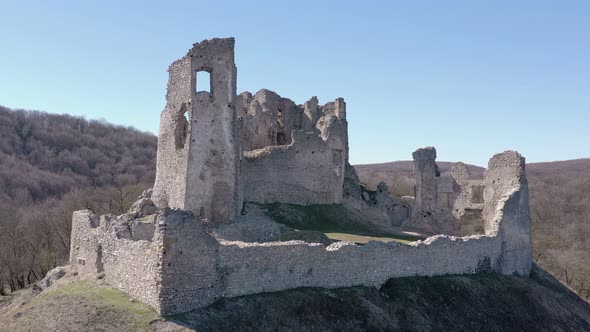 Aerial view of castle in Brekov village in Slovakia