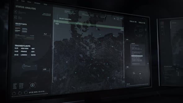 Secret Intelligence Network Tracking Flights On Sky Map With High Tech Radar