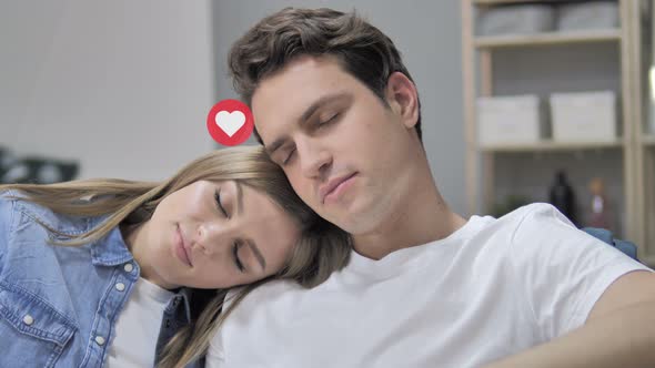 Sleeping Young Couple in Love Flying Emoji of Heart