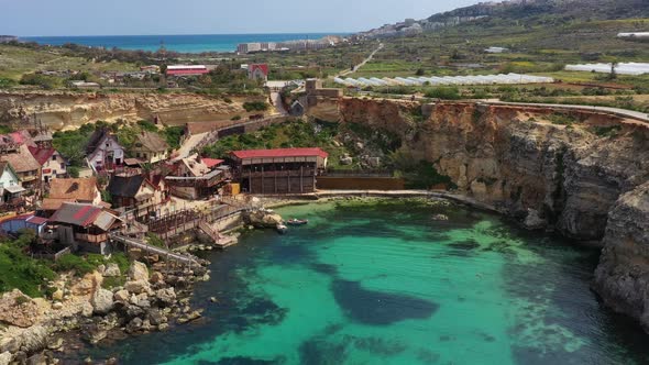 Aerial view of popeye village on Malta