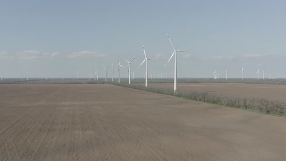 Aerial View of Powerful Wind Turbine Farm for Energy Production