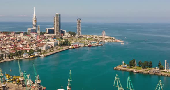 Aerial hyperlapse of beautiful  Batumi coastline. Georgia 2020