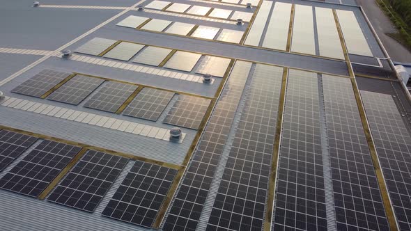Solar rooftop panel during sunset
