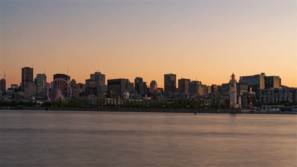 Skyline from Day to Night as seen from the Jean Drapeau park in Montreal