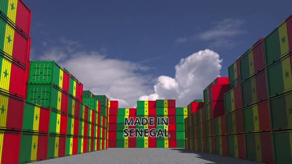 Containers with MADE IN SENEGAL Text and National Flags