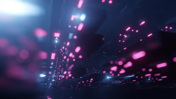 Fly Through Technology Cyberspace with Neon Glow