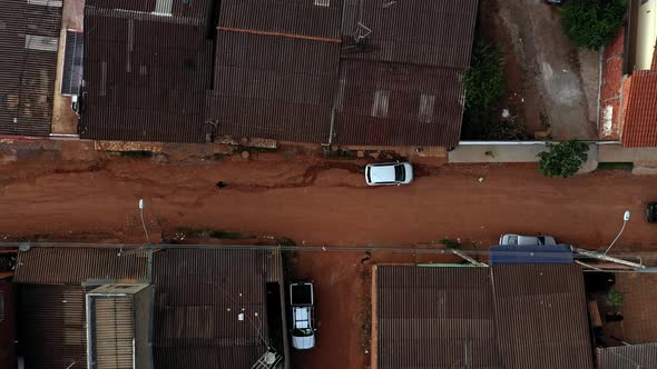 Top down aerial view of the dirt streets of the Sol Nascente favela or shanty towns of Brazil