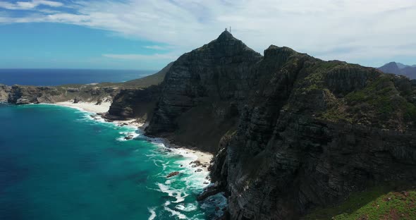Aerial Shot of the Cape Of Good Hope and Cape Point Where Indian South and Atlantic Oceans Meet