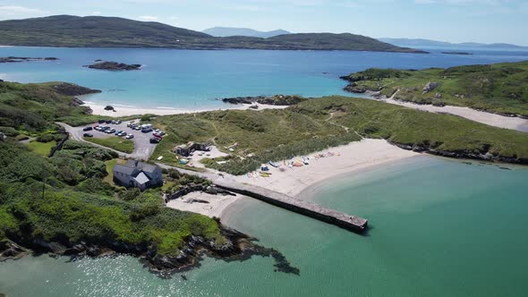 Beach and Jetty Wild Atlantic coast Republic of Ireland drone aerial view