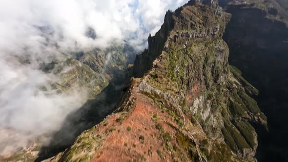 Beautifull Mountain Surfing FPV Drone Aerial View Close Flying Along the Cliffs in Madeira