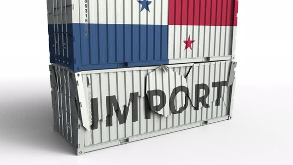 Container with Flag of Panama Breaking Container with IMPORT Text alt