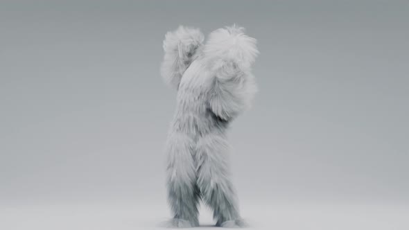 White Hairy Monster Dancing Hip Hop, hands up,